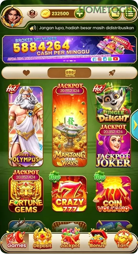 Cuplikan layar CUCUTOTO — menu navigasi